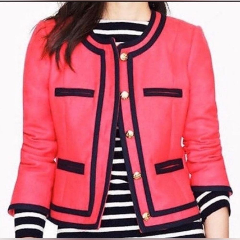 J. Crew Women's Wool Pink/Navy Jacket- Military Style Size 2 - Picture 3 of 13
